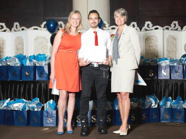 Danielle Weddepohl (Program Coordinator, Investigation – Public and Private Program, Sheridan College), David Osorio (award recipient), Colleen Arnold (Vice President, National Customer Service Excellence and Operations - Central & Atlantic Canada, GardaWorld)  
