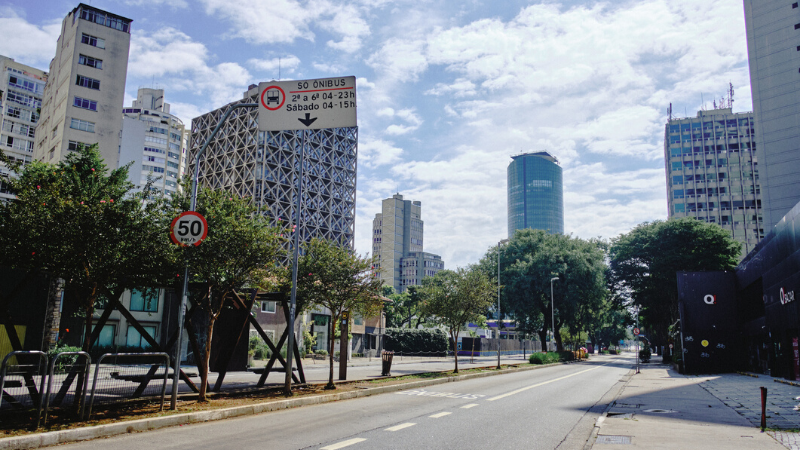 Empty Bus Lane and sign during CoronaVirus Lockdown in March 2020